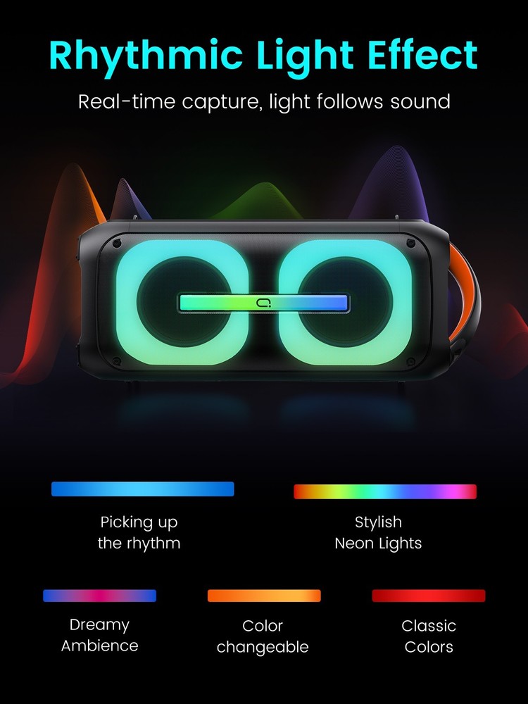 Party Speaker with 2 Wireless Microphnes Rechargeable Bluetooth Speaker Karaoke