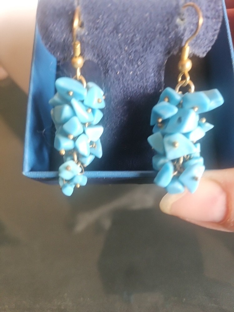 Silver Goldplated Turquoise Cluster Earrings Dangle 2"
