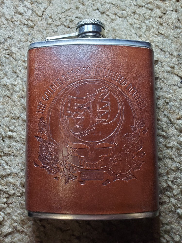 Grateful Dead Memorabilia 50th Anniversary Leather Bound Flask