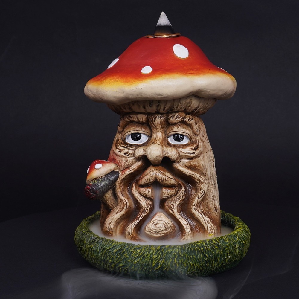 Mushroom Man Backflow Incense Burner 6" Polyresin Decorative Holder Gifting