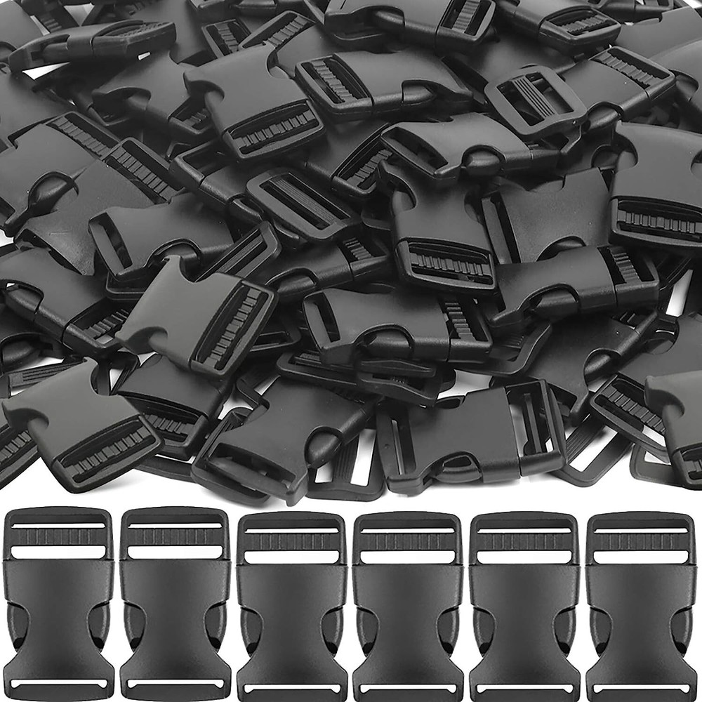 1 Inch black Plastic Release Buckle, 80 sets side buckles and Tri-Glide Slide