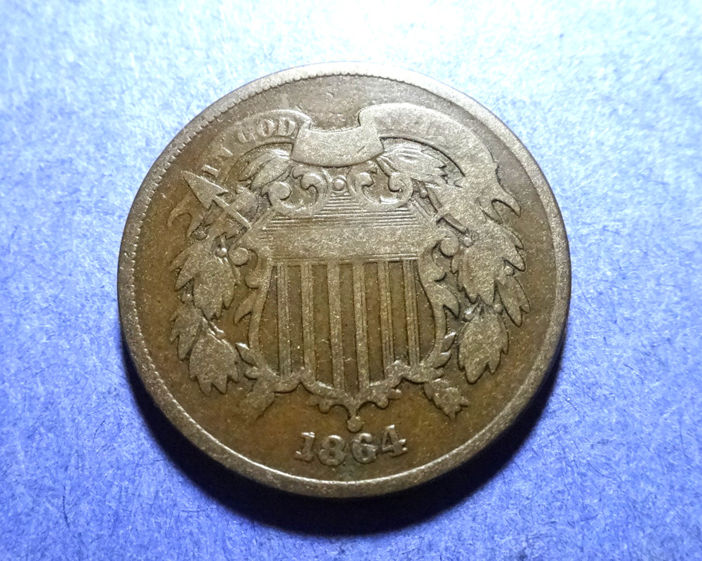 1864 Large Motto Two Cent  G/VG  Dramatic Rotated Reverse