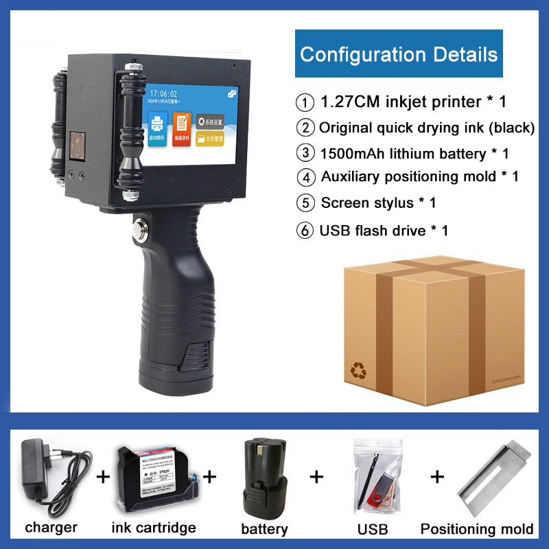 Handheld Inkjet Printing 12.7mm Printing Date Text Batch Number Barcode-