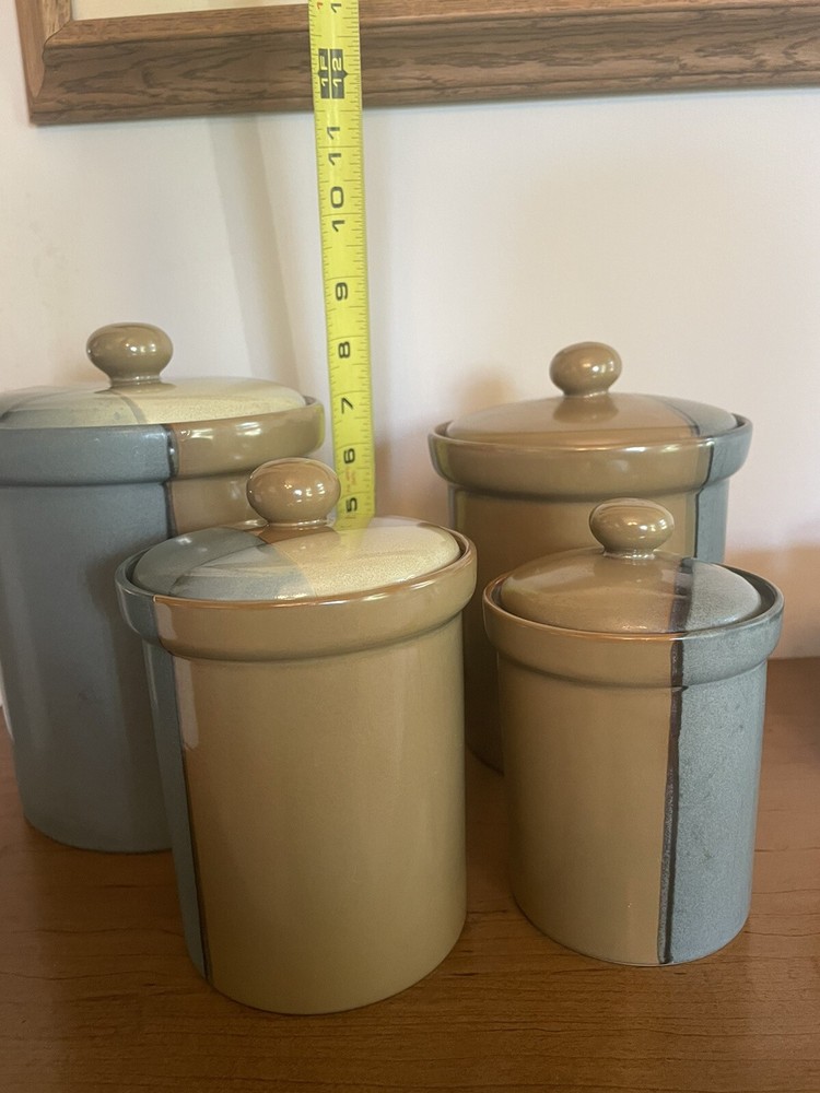 SANGO GOLD DUST GREEN PLACE SETTING CANISTERS WITH LIDS SET OF 4