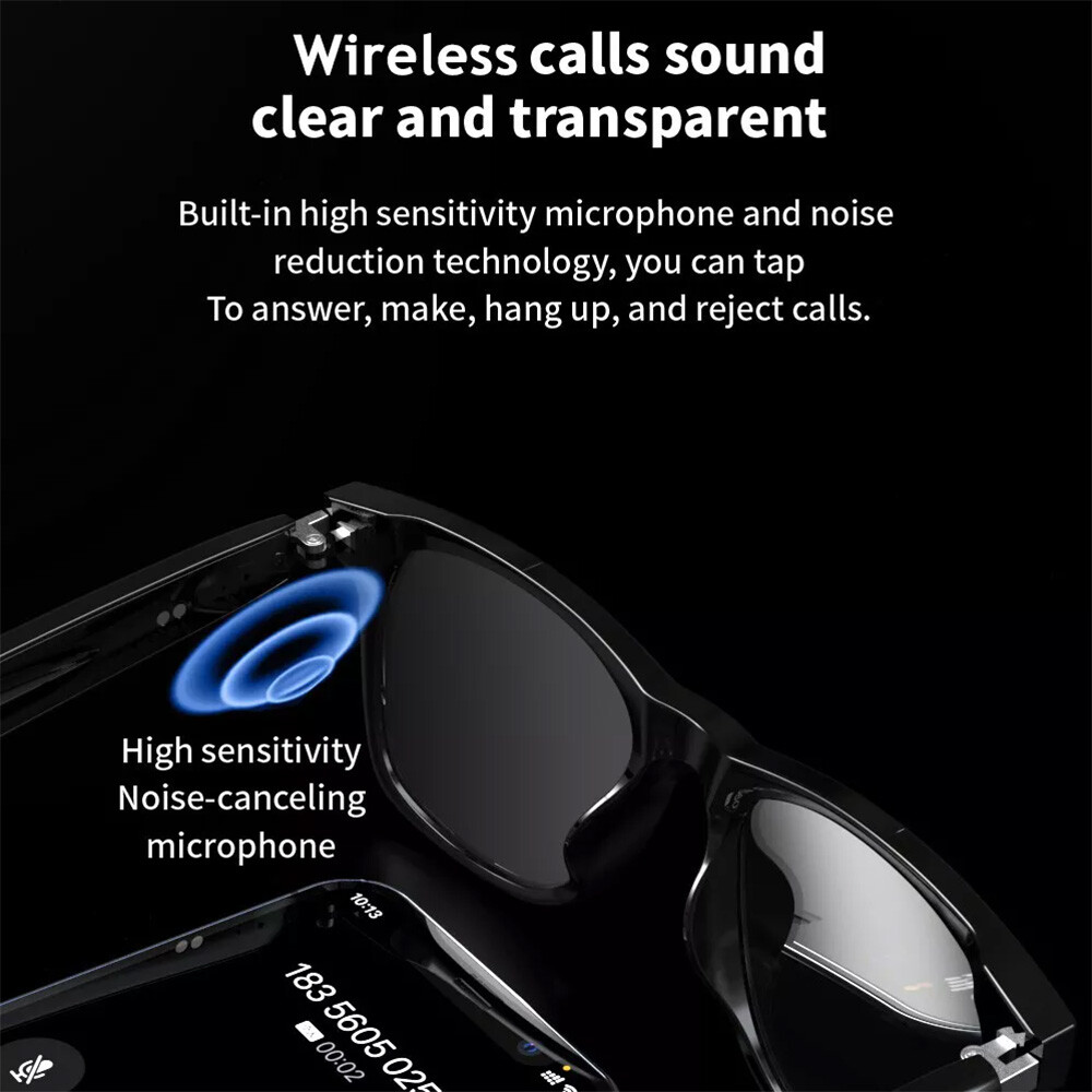 Smart Glasses Polarized Sunglass Audio Mic Speakers Bluetooth Call Remote Camera