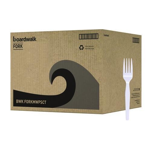 Boardwalk Mediumweight Polystyrene Cutlery, Fork, Plastic, White, 100/Box, 10/CT