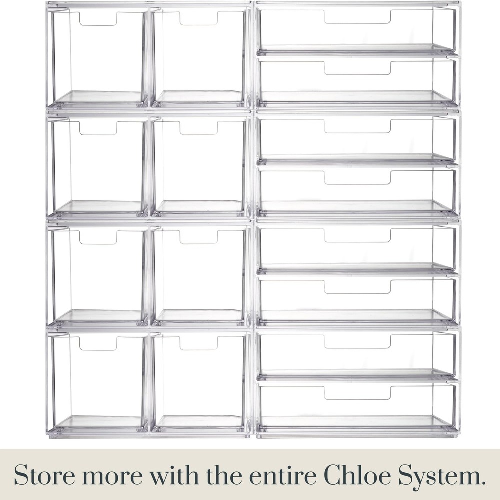Chloe Stackable Makeup Holder & Drawer Organizer Set, Clear, BPA-Free Plastic...