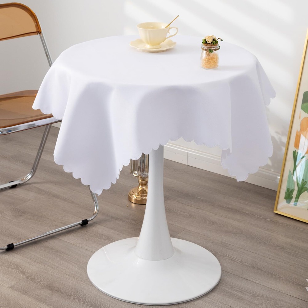 Small Square White Tablecloth 36 x 36 Inch Polyester Fabric Washable Table Co...