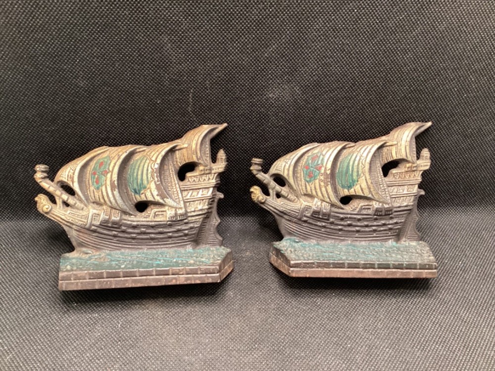 Antique Cast Iron Ship Bookends or Small Door Stops