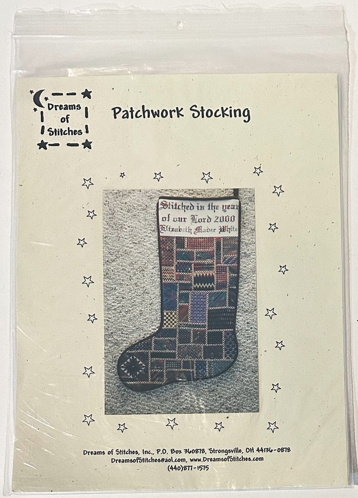 PATCHWORK CHRISTMAS STOCKING Needlepoint Chart Pattern Design Dreams Of Stitches