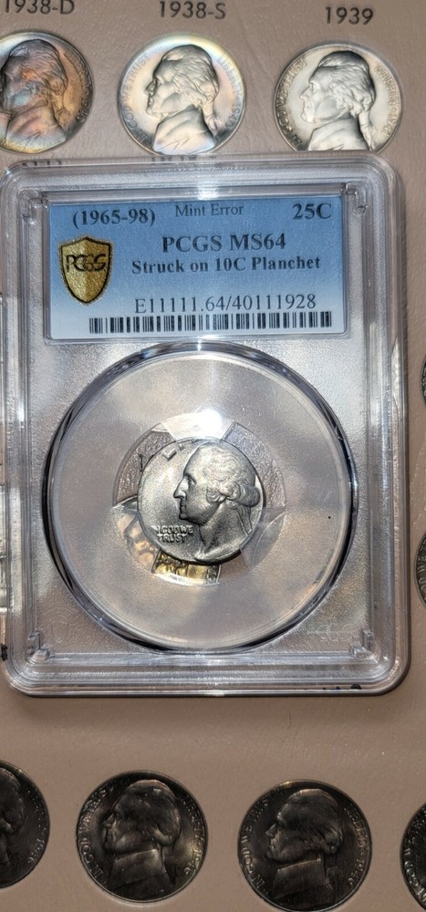 1965-98 Washington Quarter Mint Error Struck On 10C Planchet