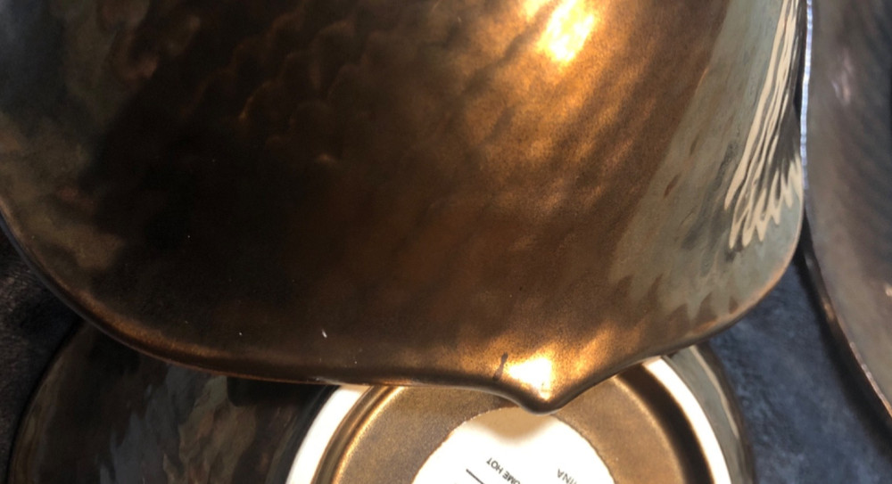 Pier 1 Metallic Bronze Dinnerware Dinner Plate, Salad Plate & Bowl-3 pc. Set