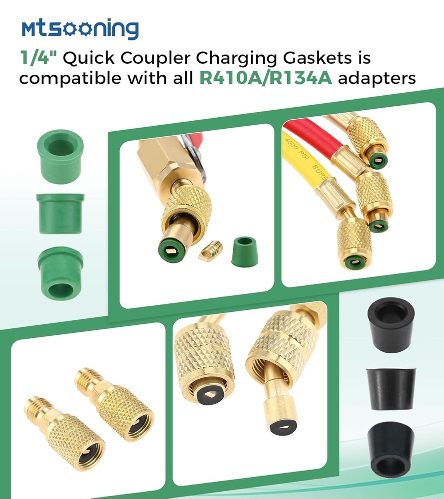 100 PCS HVAC 1/4" Quick Coupler Charging Gaskets, O-Ring Rubber Seals Gaskets wi