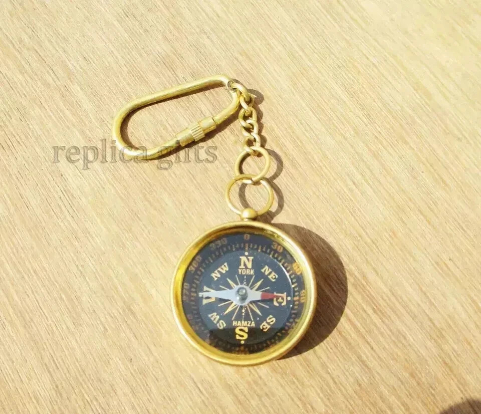 Brass Compass Pocket Keychain Marine Nautical Key Ring Bulk Gift