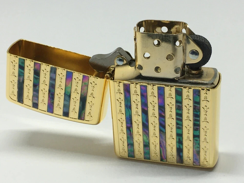 Zippo Shell Inlay Line Front Processing Gold Blue Regular Lighter Japan