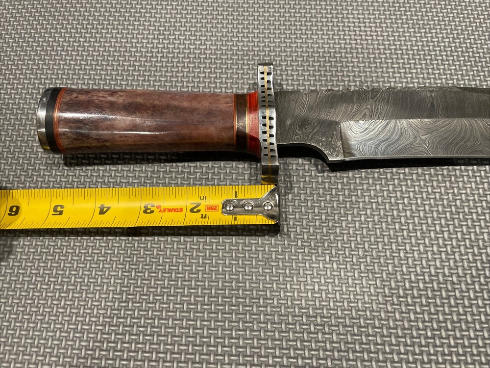 CUSTOM DAMASCUS BOWIE HUNTING KNIFE With GUARD STAINED-BONE HANDLE