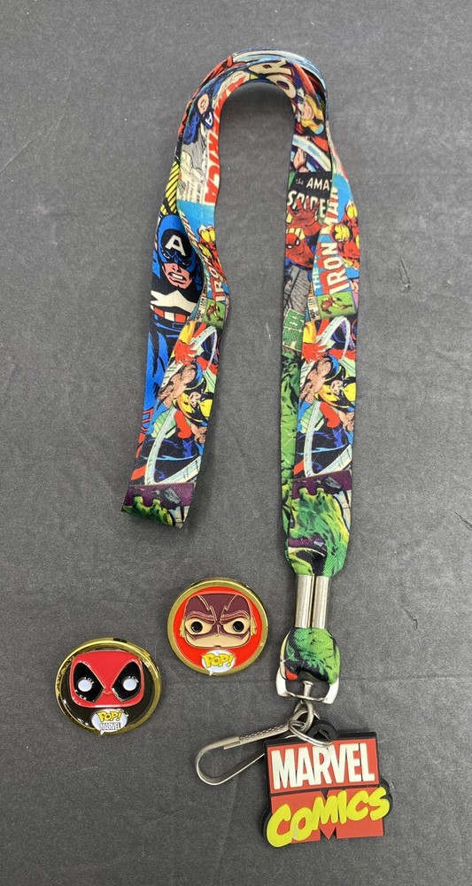 Funko POP! Pins - DC Comics The Flash Marvel Lanyard and Deadpool pin