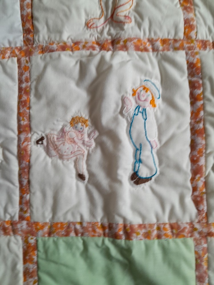 Vintage Handmade Embroidered Patchwork Crib Cot Pram Cover