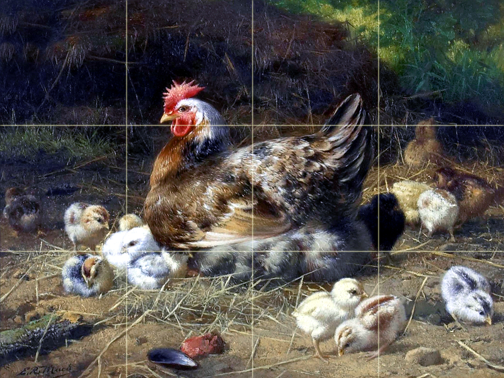 Art Eugene Picou Farm Hen Chicks Ceramic Mural Backsplash Bath Tile #2346