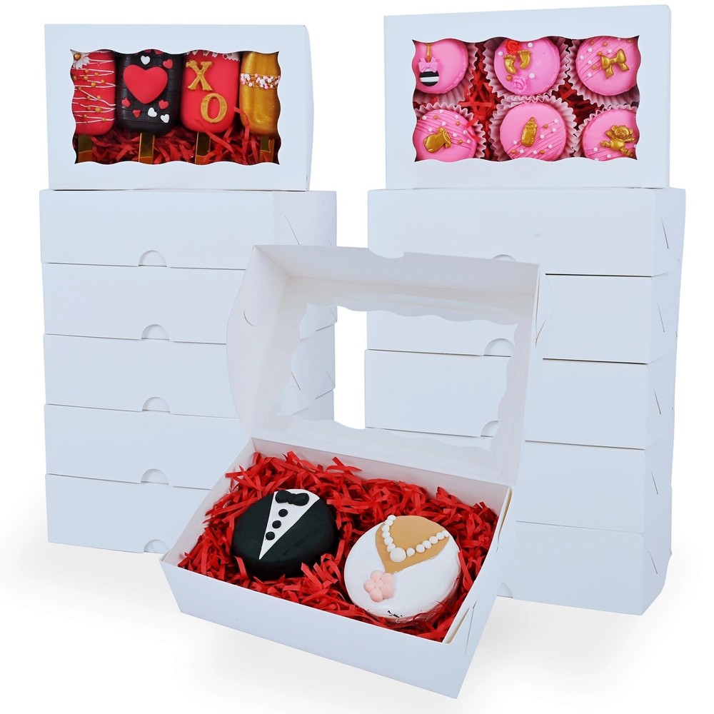 White Rectangular 7"X4.3"X1.5" Dishwasher Safe Clear Window Pastry Boxes - 10...