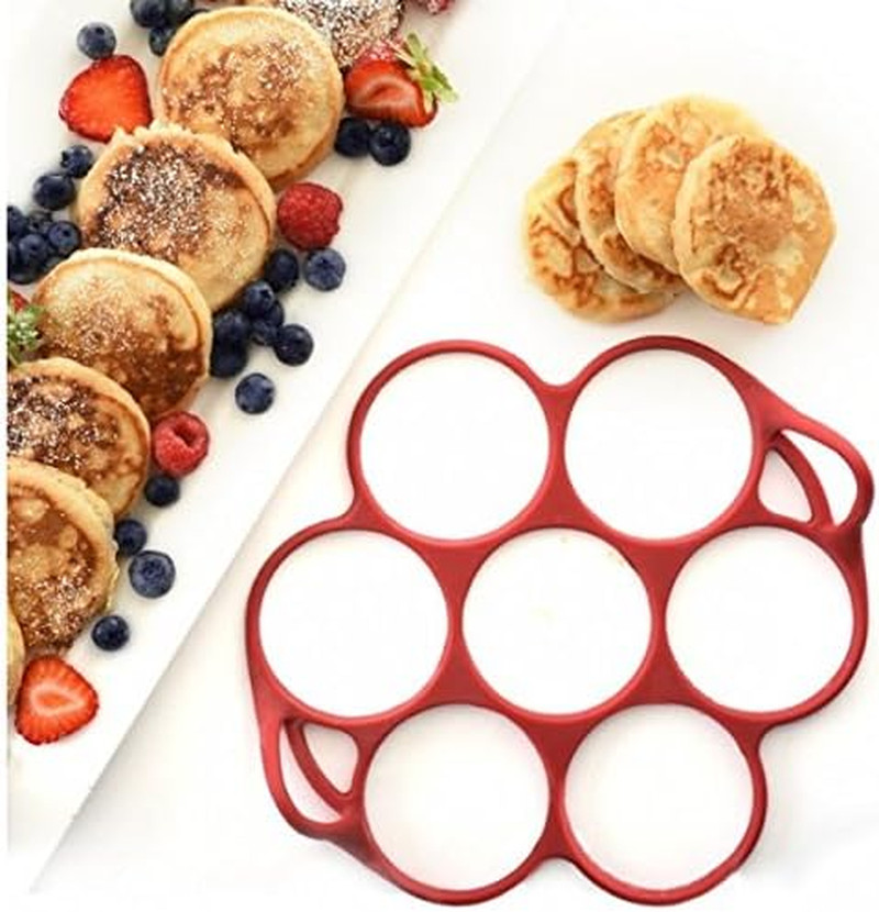 957R Silicone Silver Dollar Pancake/Egg Ring, 7 Count,Red