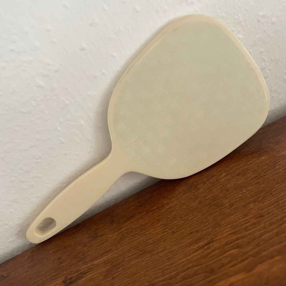 Mini Travel Mirror Handheld Cream Vintage Plastic READ