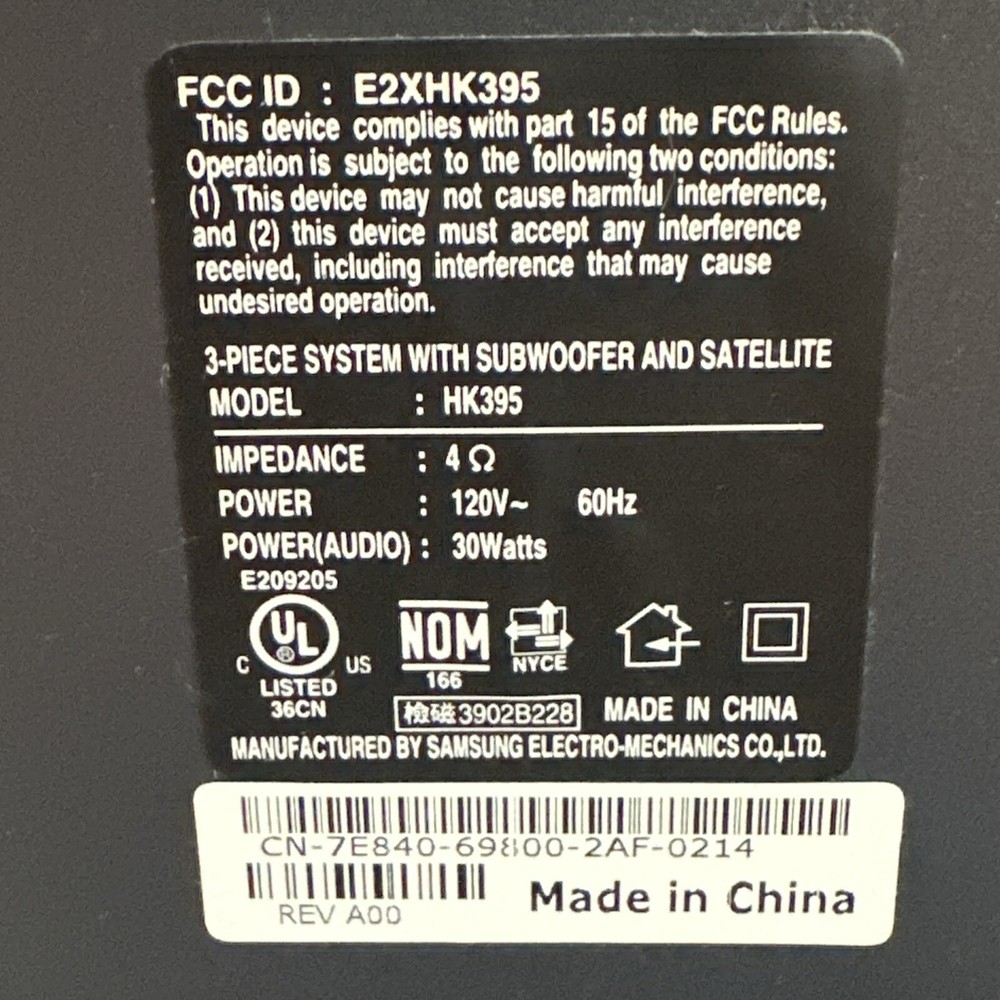 Harmon Kardon E2XHK395 Subwoofer Computer Speaker System Tested Working