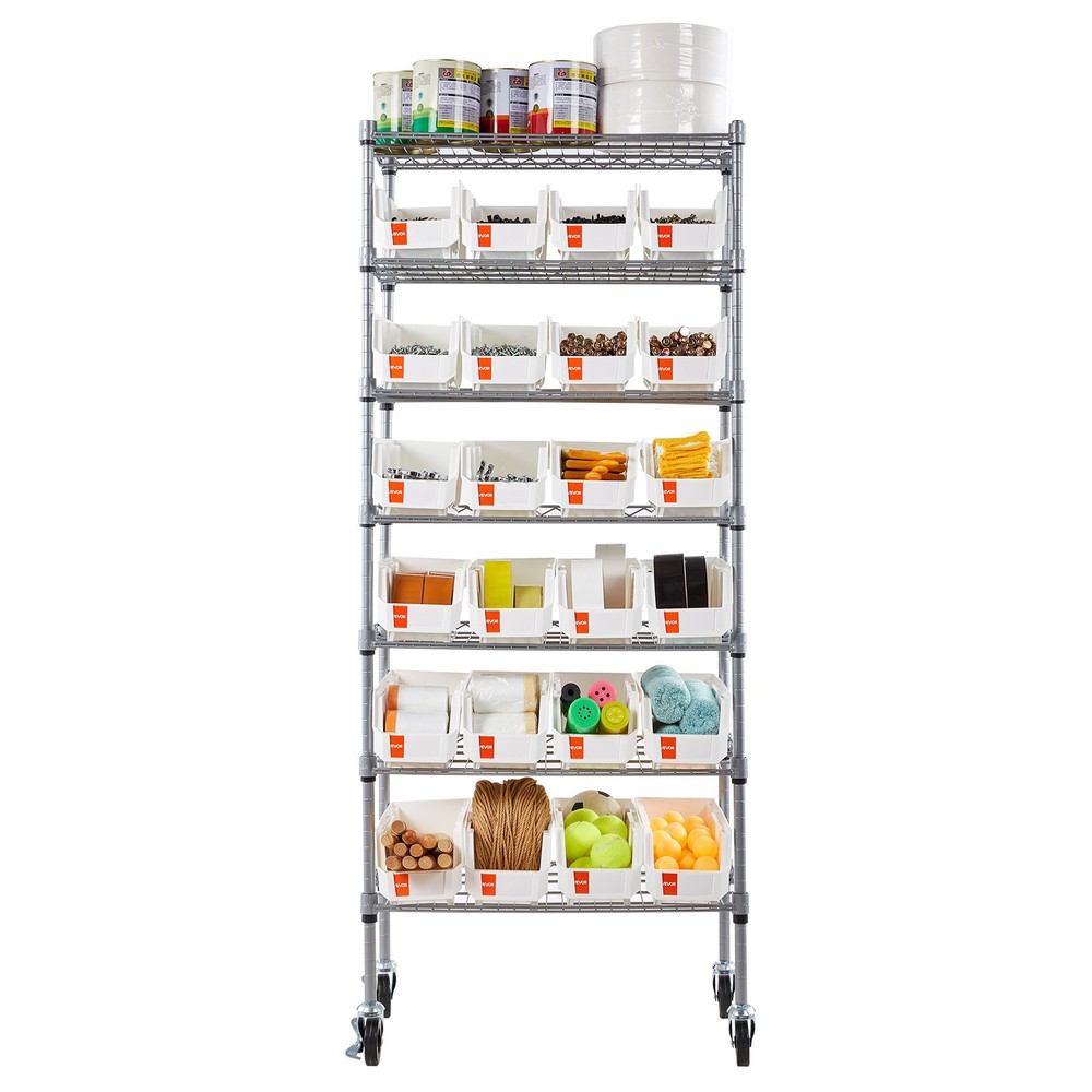 VEVOR Rolling Bin Storage Rack 7-Tier Bin Rack Storage System with 24 Small Bins
