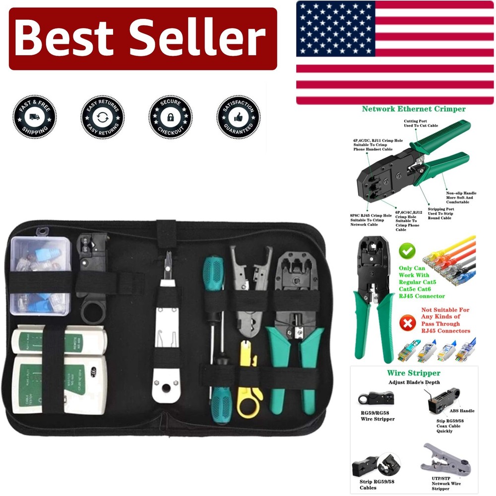 Complete Ethernet Crimping Tool Kit with Multi-Function Tester – 11 Tools in One