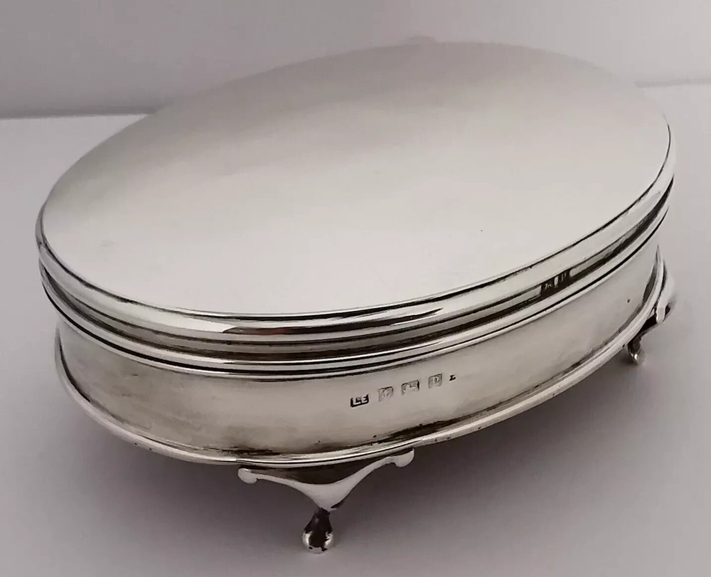 Antique Solid Silver Jewellery Box - Birm. 1914