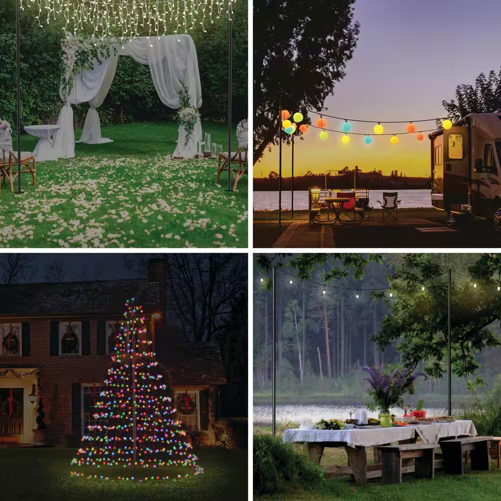 2-Pack 9 Ft. String Light Poles for Hanging Lights, Matte Black