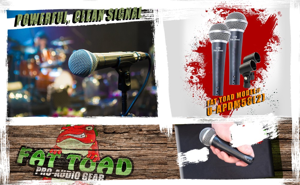 Dynamic Vocal Microphones with Clips (2 Pack) FAT TOAD | Cardioid Handheld