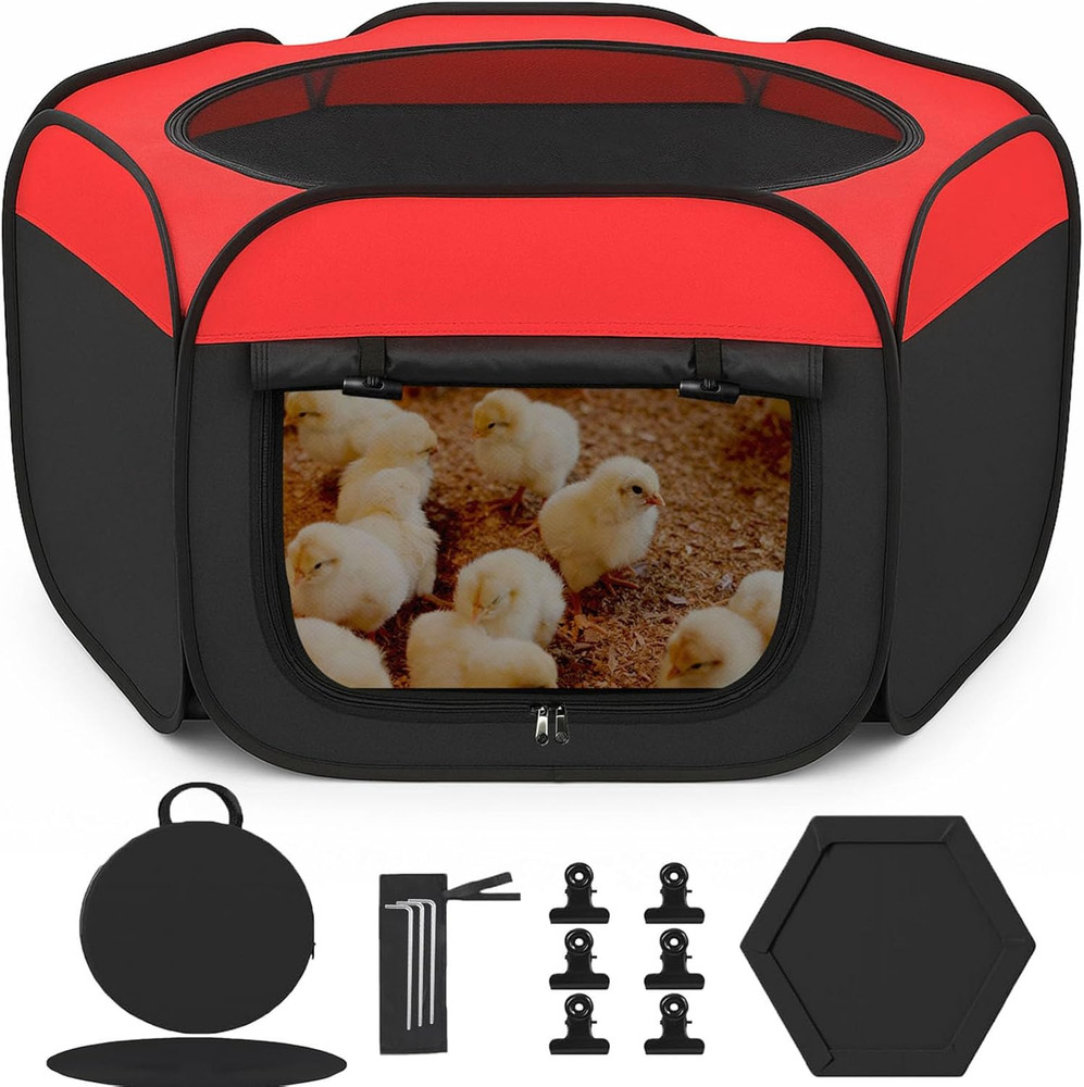 Chicken Brooder Box for Chicks, Pop up Chick Starter Kit Brooder Pen with Double