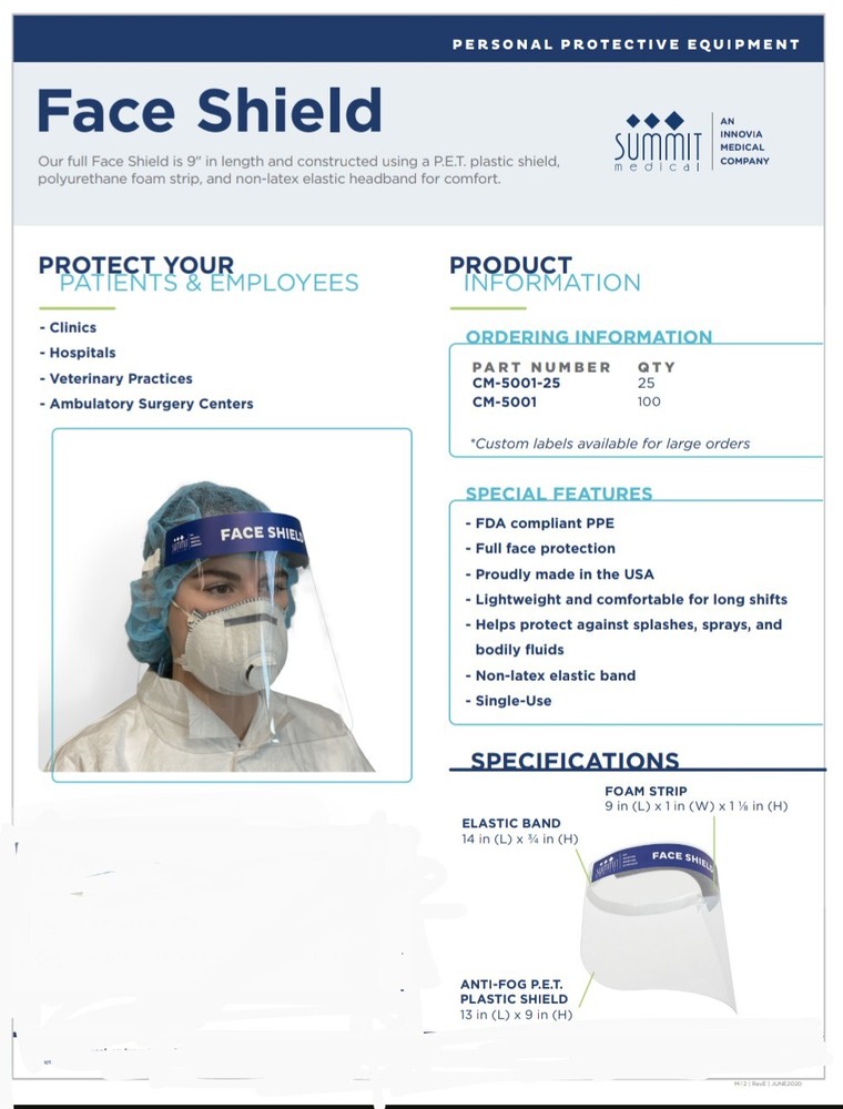 20-Pack Summit Medical Face Shields