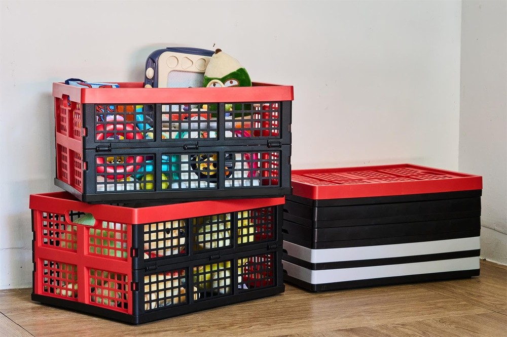 Plastic Collapsible Storage Crates Foldable Bins 30L 3 Pcs
