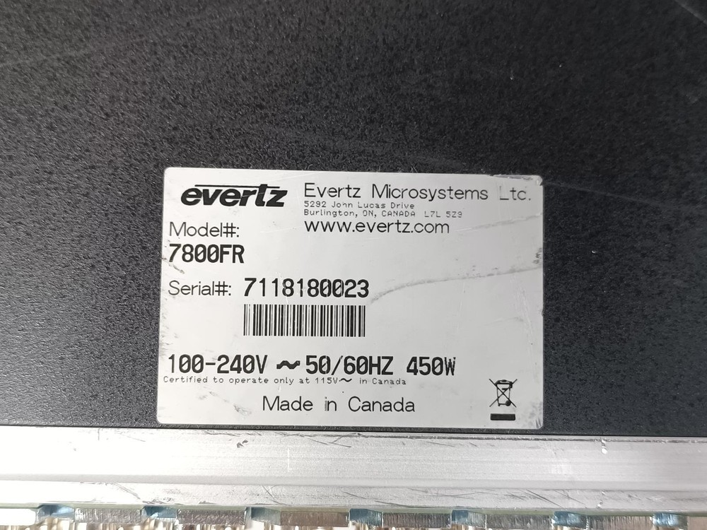 Evertz 7800FR Multiframe Chassis | 3RU Modular Frame | Frame Only | No Cards