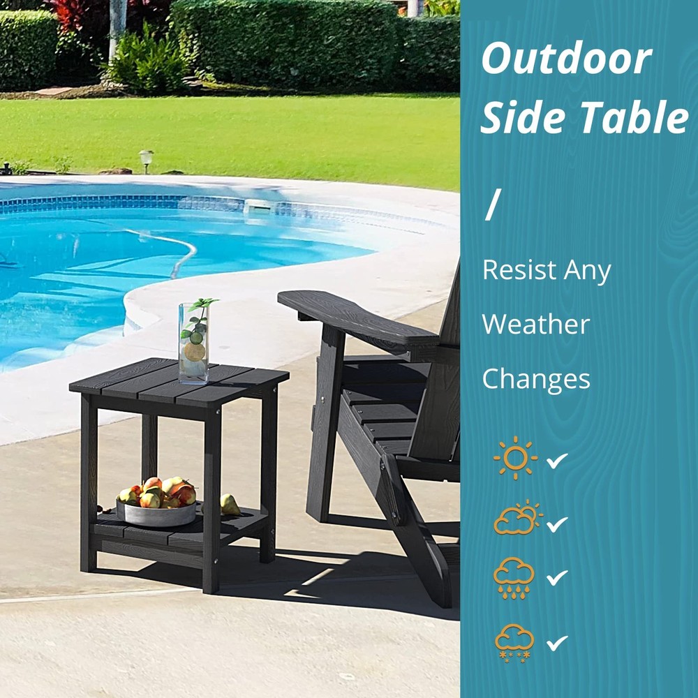 LUE BONA Adirondack Outdoor Side Table, 2-Tier Black HDPS Rectangular,