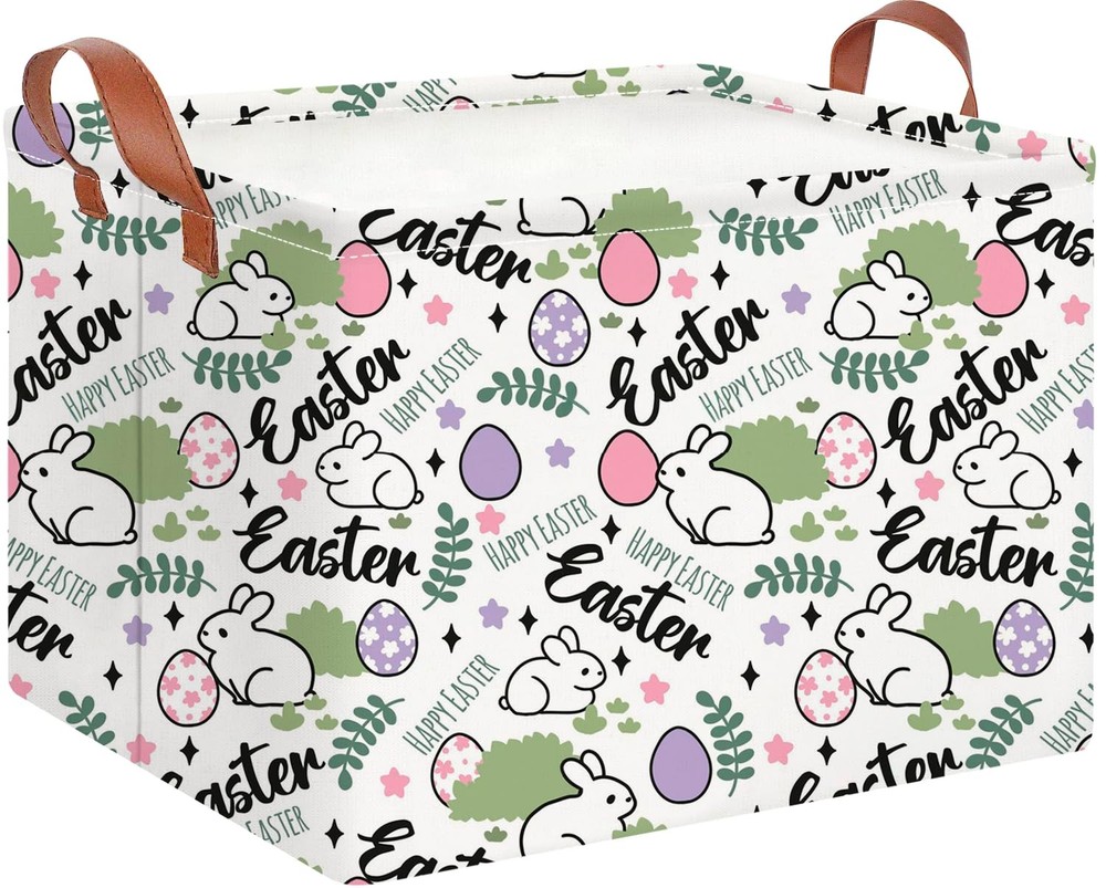 CLOCOR Rectangular Green Easter Gift Basket Empty,Waterproof Storage Basket w...