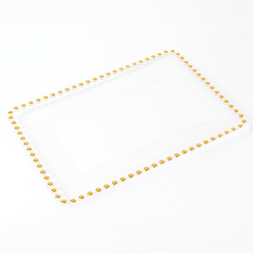 6 Rectangular Acrylic Serving Trays with Gold Beaded Rim Disposable Wedding