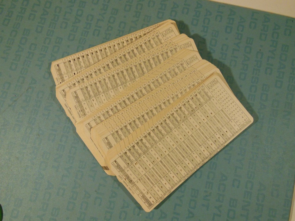Computer punch cards, c1966, University of Chicago Comp Ctr, ISC, column binary