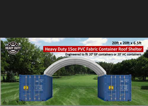20x20 PVC Fabric conex container mounted shelter + High Cube Back Wall With Vent