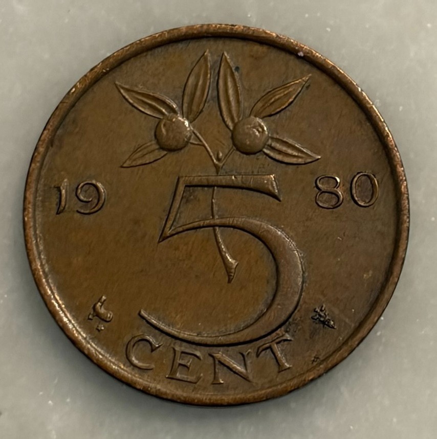 1980 Netherlands 5 Cent - AU - About Uncirculated