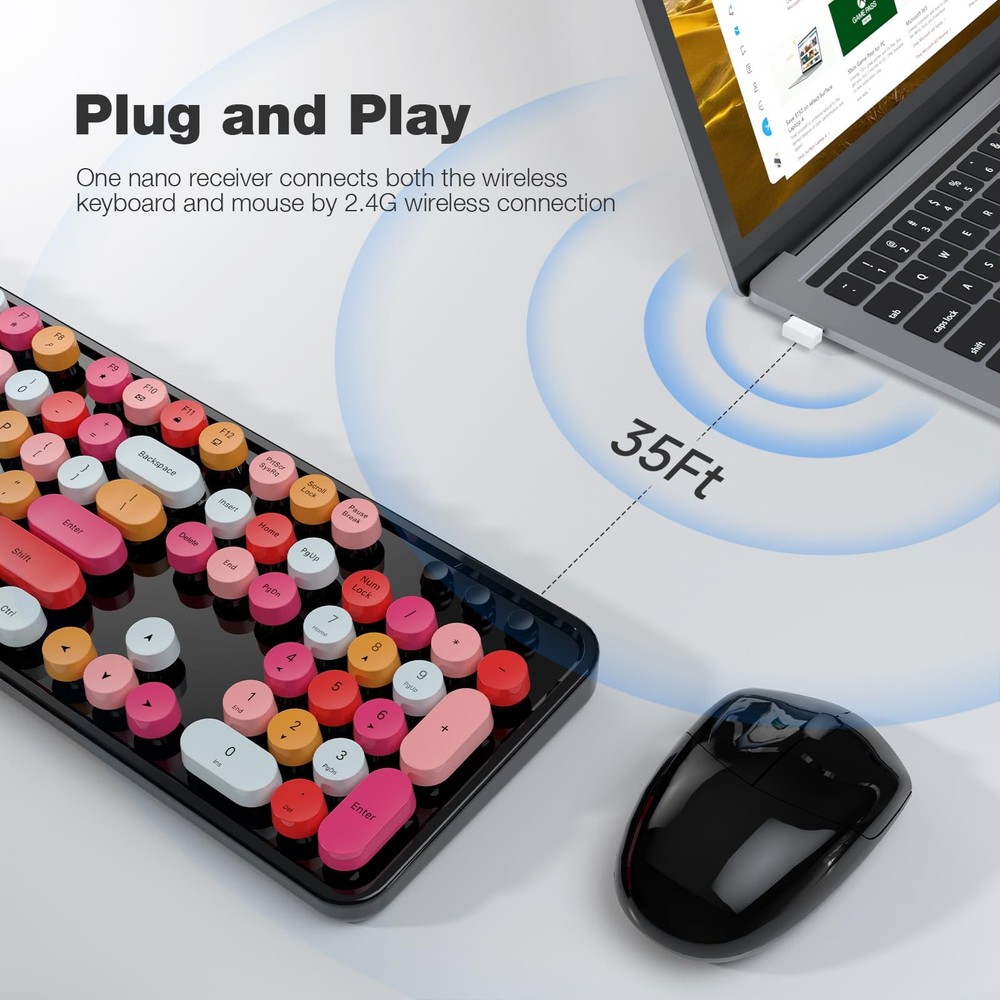 Wireless Keyboard and Mouse Combo Retro Typewriter Style for PC Windows