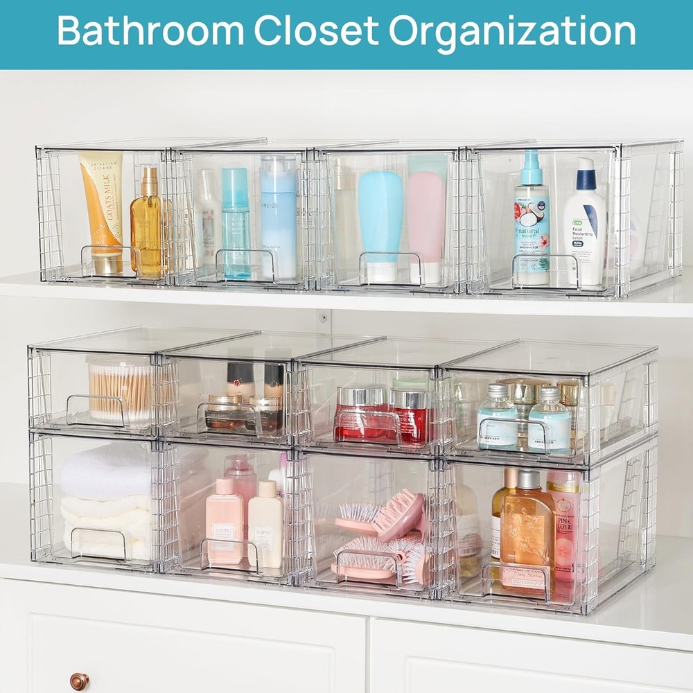 Vtopmart 4 Pack Large Stackable Storage Drawers,Easily Assemble Acrylic Bathroom