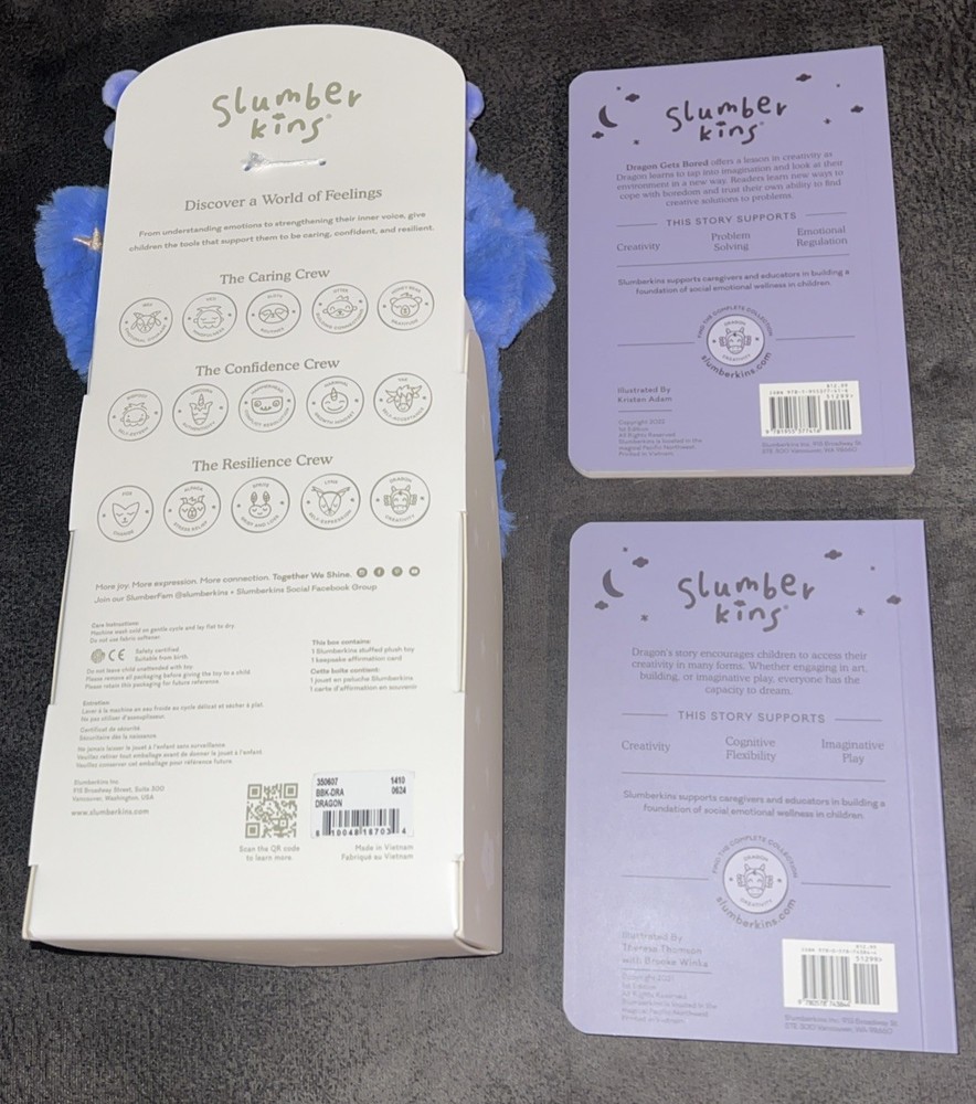 Slumberkins 14" Dragon Kin & 2 Board Books Complete Set Bundle