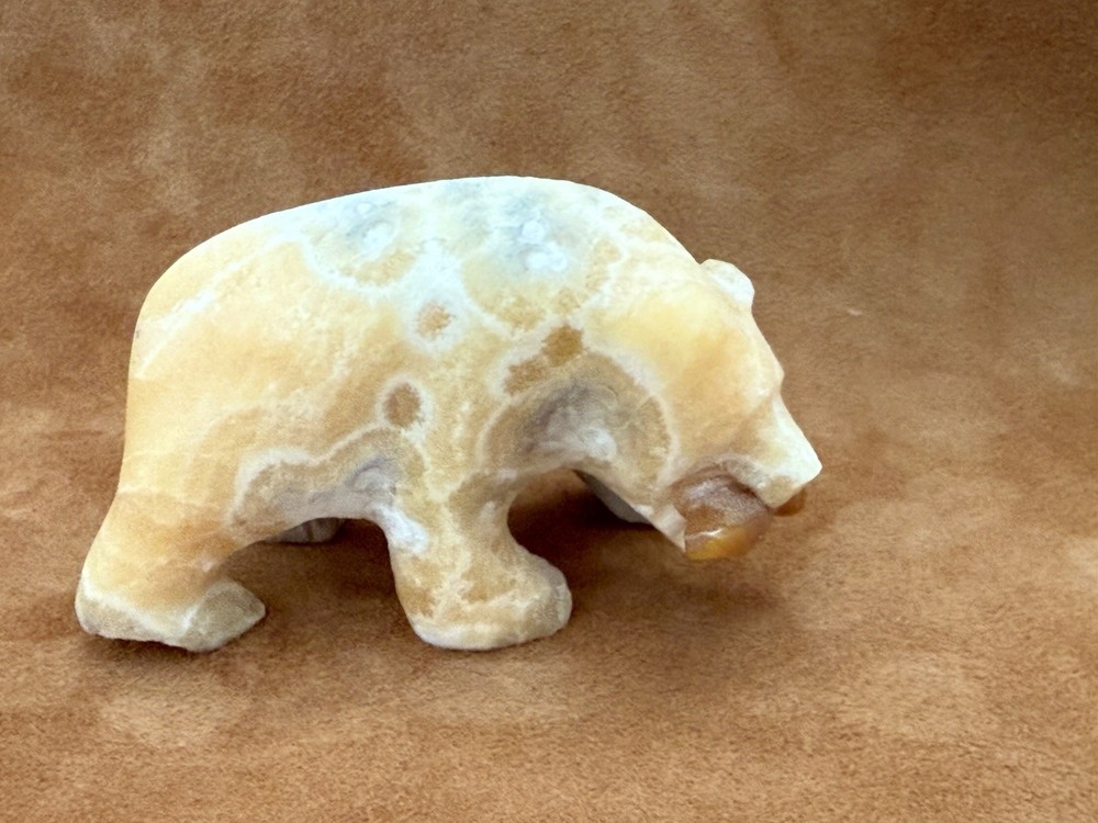 Bear Fetish Calcite with Fish