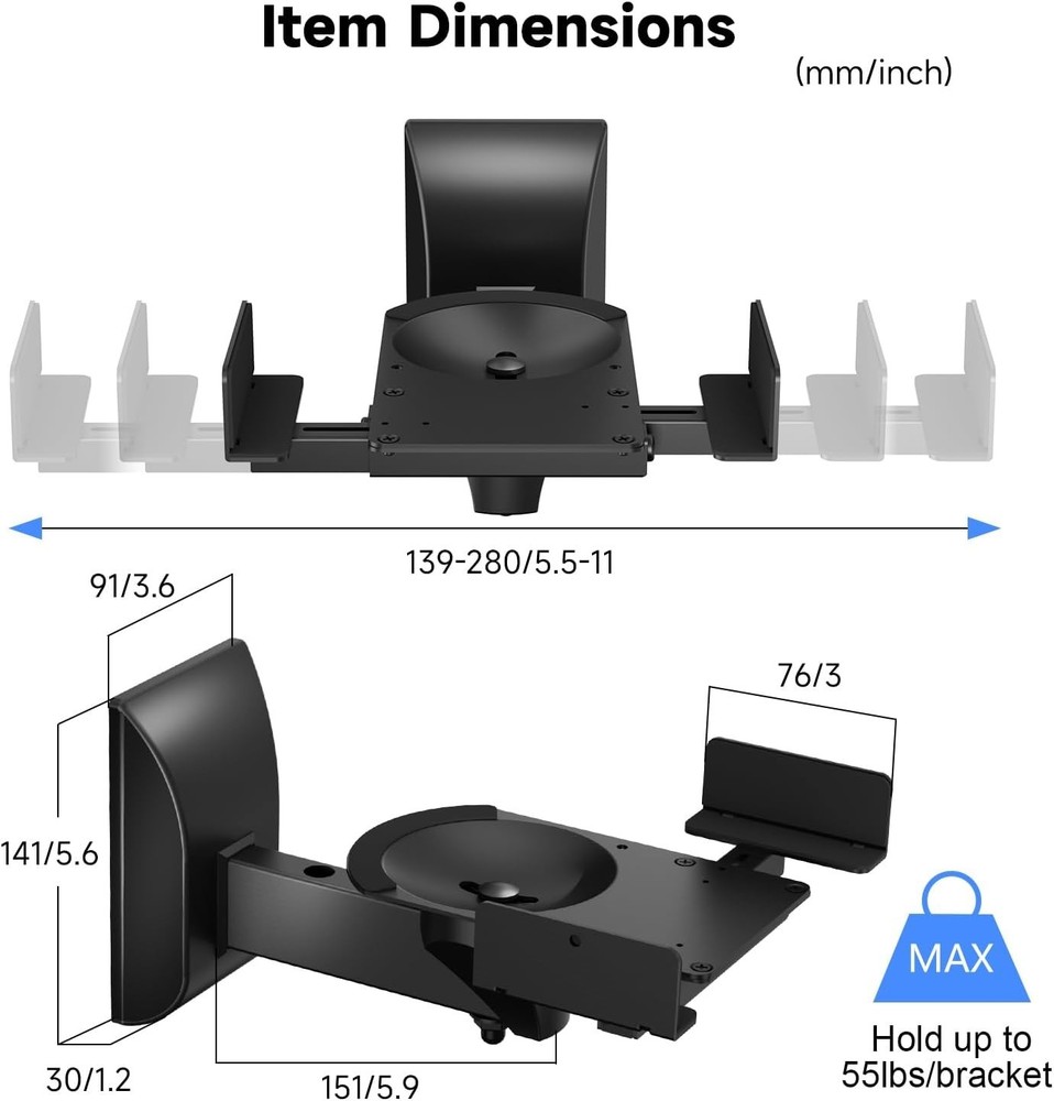 Dual Speaker Wall Mounts with Cable Management - Elegant Design, Easy Install