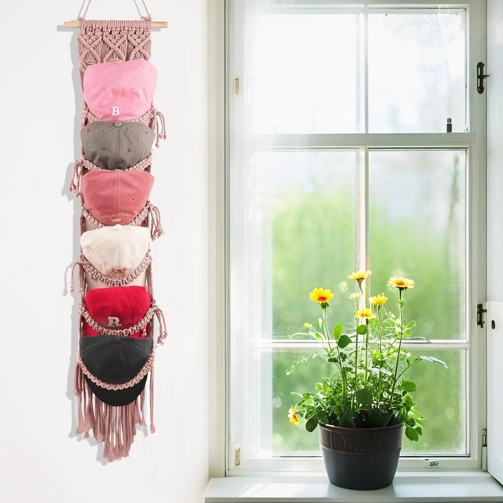 Macrame Cap Holder Boho Hat Hangers Over Door Decorative Bohemian Handmade Ca...