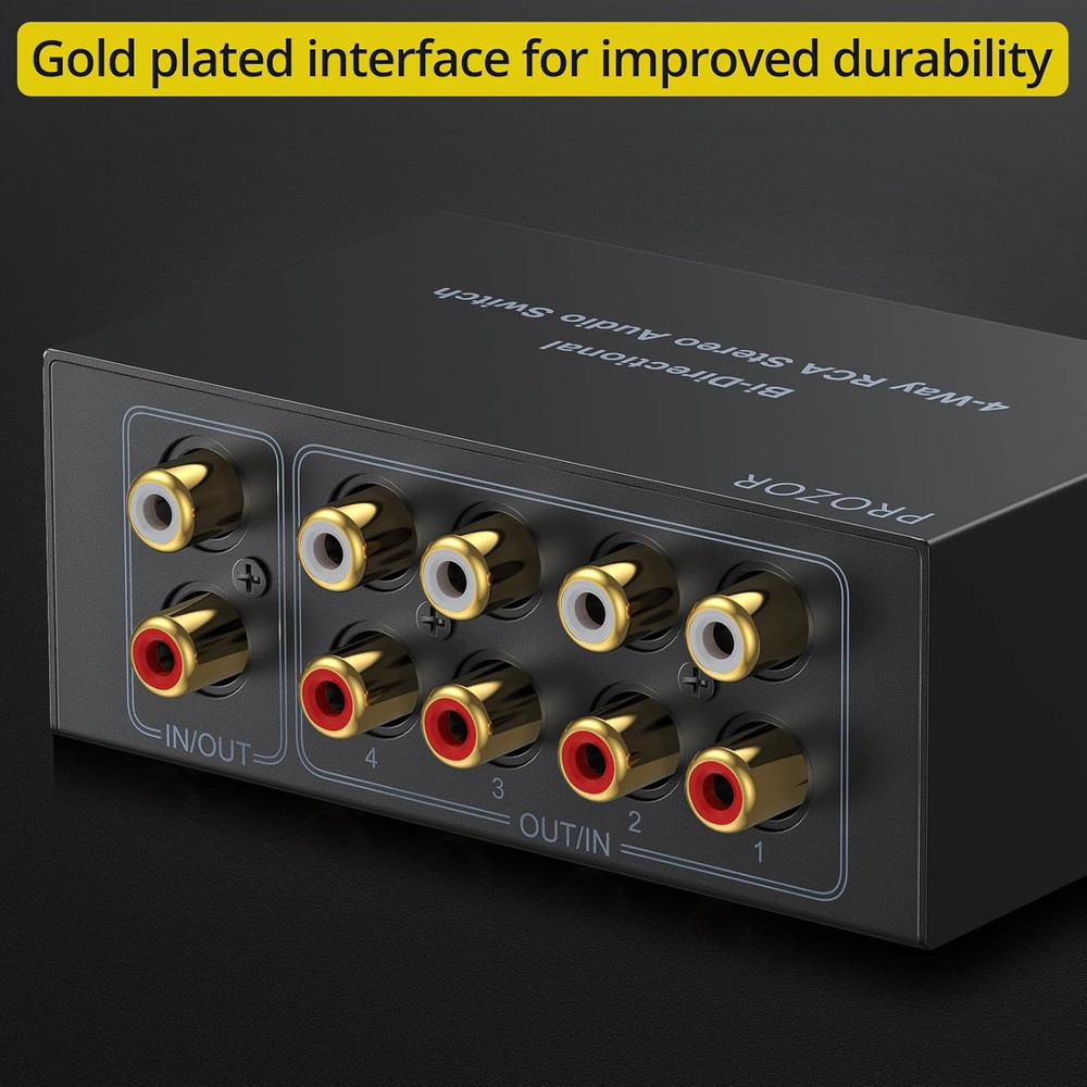 4 Way Bi-Directional Splitter - RCA Switch with Volume Control and Switch Button