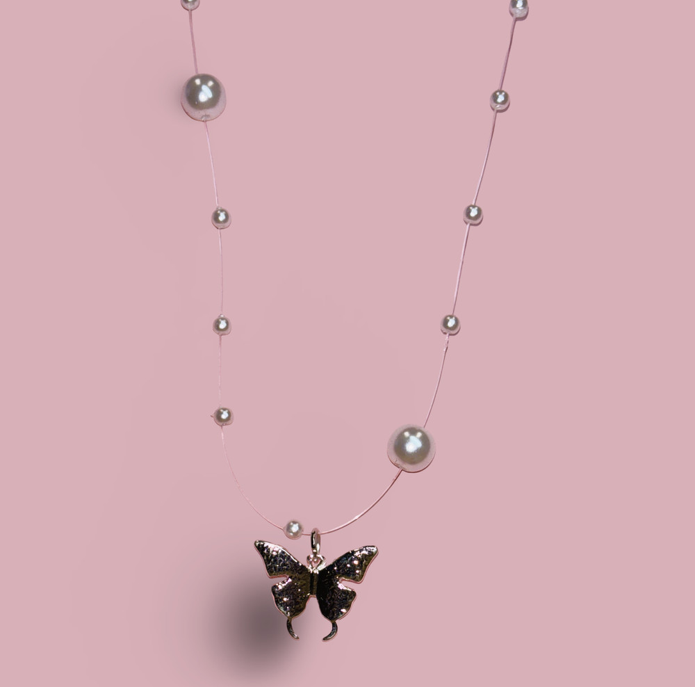 Pearl Link Silver Butterfly Necklace